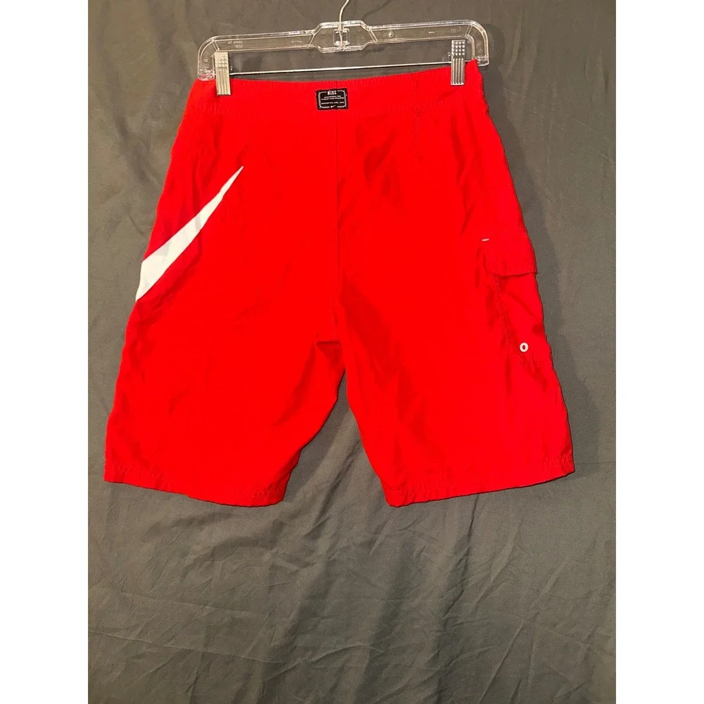 Nike Mens Big Swoosh Board Shorts Red Swim Trunks Size 28 Cargo Pocket 56323